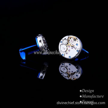 Factory Direct Sale Watch Movement Cufflinks for Men's Gift , IP Blue Plated Cufflinks